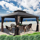 Kozyard Alexander Hardtop Aluminum Permanent Gazebo with a Mosquito Net and Privacy Sidewalls (Alexander 12'x14' (Brown) by GreenHaven Gardens