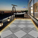 8x10ft Waterproof Outdoor Rug with LED Lights, Foldable Reversible Plastic Straw Mat for Patio RV Camping Picnic Balcony Beach Deck Indoor Outdoor Carpet, Black&White