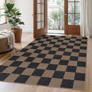Lahome Checkered Easy Jute Living Room Rugs, 5x7 Black Dining Room Office Rug Farmhouse Washable Carpet, Checkerboard Neutral Non Slip Indoor Outdoor Carpet for Bedroom Entry Patio by CozyNest Decor