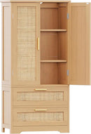 50.4" H Bathroom Storage Cabinet, Modern Floor Cabinet with Adjustable Shelf, Small Pantry with 2 Doors & Drawers, Storage Cabinet for Bathroom, Living Room, Kitchen, Natural KES007MCWG by CozyNest Decor