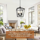 Farmhouse Chandelier 4-Light, Black Pendant Light Fixture for Kitchen Island Dining Room, Lantern Industrial Lighting Ceiling Hanging with Metal Cage Adjustable Height for Entryway Foyer by CozyNest Decor
