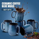 Hasense Coffee Mugs Set of 6, 12 Ounce Coffee Cups Set with Handle, Ceramic Tea Mugs for Kitchen, Blue Latte Mugs for Coffee,Cocoa, Tea, Stylish Mug Gift, Dishwasher and Microwave Safe by CozyNest Decor