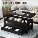 Rolanstar Coffee Table, 47.2" Lift Top Coffee Table with Drawers and Hidden Compartment, Retro Central Table with Wooden Lift Tabletop, for Living Room,Black by CozyNest Decor