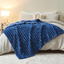 NEWCOSPLAY Super Soft Twin Blanket Navy Premium Silky Flannel Fleece 3D Ribbed Jacquard Lightweight Bed Blanket All Season Use (Navy Ribbed, Twin(60"x80")) by CozyNest Decor
