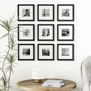 Vittanly 8x8 Picture Frames Set of 9, Shatter Resistant Plexiglass, Display 4x4 Pictures with Mat or 8x8 without Mat, Photo Frames for Wall Mount, Engineered Wood, Black by CozyNest Decor