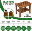 Teak Shower Bench 21 Inch, Fully Assembled Wood Bath Stool for Shower & Spa, The Hermod by TinyTreasures Baby Boutique