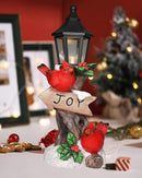 iStatue Lighted Cardinal Christmas Ornaments - 10’’ Resin 2 Red Birds Joy Lamp Post Figurine with Candle Lantern - Unique Xmas Decorations Indoor Decor Gift (Cardinal) by CozyNest Decor