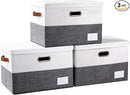 PRANDOM Foldable Storage Bins with Lids [3-Pack] Fabric Collapsible Storage Boxes Baskets Cubes Containers with Handles for Closet Living Room Bedroom (Grey & White 17.7x11.8x11.8'') by TinyTreasures Baby Boutique