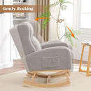 Rocking Chair Nursery, Nursing Rocking Chairs for Mom Nursery, Comfy Wingback Glider Rocking Armchair with Side Pocket for Nursery Living Room Bedroom, Teddy Light Grey by TinyTreasures Baby Boutique