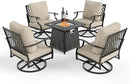 Patio Furniture Set with Fire Pit Table, 5 Pcs Metal Outdoor Conversation Set, 4 Swivel Chairs with 5.75" Extra Thick Cushion and 28" Fire Pit Table for Backyard Deck, Beige by GreenHaven Gardens