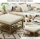 Large Square Ottoman Coffee Table, Linen Solid Upholstered Footrest Ottoman with Solid Wood Shelf Storage Tufted Coffee Table for Bedroom Living Room, Ivory by CozyNest Decor