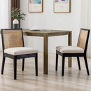 VESCASA Upholstered Dining Chairs with Square Rattan Back, Armless Padded Linen Cushion Dining Chairs with Wood Legs for Dining Room, Kitchen, Set of 2, Black Frame by CozyNest Decor