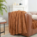 Amélie Home Faux Fur Throw Blanket for Couch, Cozy Fuzzy Fluffy Fur Luxurious Soft Striped Plush Gift Blankets for Family Sofa Chair Bed Living Room Bedroom, 55"x70", Brown by CozyNest Decor