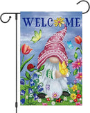 Welcome Spring Gnome Garden Flag 12x18 Double Sided Burlap Butterfly Floral Garden Yard Flags for Spring Summer Rustic Seasonal Outside Outdoor House Decoration (ONLY FLAG) by CozyNest Decor