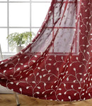 MIUCO Floral Embroidered Semi Sheer Curtains Faux Linen Grommet Window Curtains for Bedrooom 52 x 84 Inch 2 Panels, Burgundy by CozyNest Decor