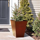 Worth Garden Large Metal Glazed Floor Planter Set of 2-14" Dia x 18" H - Luxurious Glossy Finish Red Tall Square Tapered Steel Plant Pots, Decor Flower Pot Indoor & Outdoor, Drainage Hole by CozyNest Decor