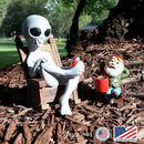 Andre' & Fritz | Celebrating Friendship with a Morning Cup of Coffee | Whimsical Extraterrestrial Outdoor Decor | Garden Statue 2pc Resin Set 6.25”/ 3.50” Tall (Coffee with Friends) by GreenHaven Gardens