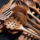 12 Pack Wooden Spoons for Cooking - Natural Teak Kitchen Utensils Set with Spatulas by CozyNest Decor