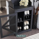 JXQTLINGMU 23" Farmhouse Hall Tree with Shoe Storage, Entryway Bench with 6 Cubbies, 5 Hooks & Barn Doors, Mudroom Coat Rack Cabinet, Black by CozyNest Decor