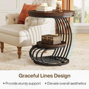 Tribesigns Round End Side Table: Side Table with 2 Tiers Storage Shelves, Vintage End Table for Living Room, Small Bedside Table Accent Table with Arc-Shaped Frame, Rustic Brown by CozyNest Decor
