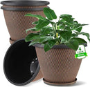 4 Pack 8 inch Plant Pot, Plastic Pots for Plants Indoor, Round Planters for Outdoor Plants with Drainage Holes & Trays, Decorative Flower Pots Garden Containers Sets for Houseplants (Black Copper) by CozyNest Decor