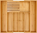 VaeFae Bamboo Silverware Drawer Organizer Kitchen, Expandable Utensil Organizer with Knife Block, Cutlery Tray with Divider, Multifunctional Wooden Drawer Organizer by CozyNest Decor