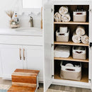 OrganiHaus Small Fabric Storage Baskets for Shelves 3 Pack, 12x8in Closet Storage Bins for Shelves, Cloth Baskets for Organizing, Linen Closet Organizers, Fabric Basket, Beige/White by CozyNest Decor