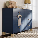 Storkcraft California 6 Drawer Double Dresser (Midnight Blue with Driftwood) – GREENGUARD Gold Certified, Spacious Storage Organizer for Kids’ Room, Safety Interlocking Drawer System by TinyTreasures Baby Boutique