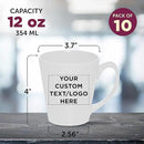 DISCOUNT PROMOS Custom Glossy Ceramic Latte Coffee Mug 12 oz. Set of 10, Personalized Bulk Pack - Perfect for Tea, Espresso, Cappuccino, Hot Cocoa - White by CozyNest Decor