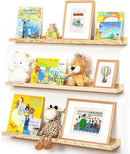 Picture Ledge Shelf for Wall, 36 inches Solid Pine Wood Nursery Book Shelves 3 Packs, Floating Ledge Shelves for Kids' Room Bedroom Bathroom Living Room Photo Frames Office Nursey Wall Decor, Natural by TinyTreasures Baby Boutique