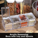 2 Set Acrylic Seasoning Organizer Box 8 Pcs Clear Seasoning Rack Spice Pots Condiments Containers with Lids and Spoons Storage Container Spice Jar for Salt Sugar Cruet Kitchen Cooking Organizer by CozyNest Decor