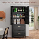 75" Kitchen Pantry Cabinet, Metal Storage Cabinets with Doors and Adjustable Shelves, Black Tall Pantry Cabinet with 3 Drawers for Dinning Living Room by CozyNest Decor