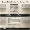 3 Tier Extra Large Stainless Steel Expandable Over The Sink Dish Drainer Drying Rack, Rust Proof Metal, Space Saving, Modern Silver Big Capacity Extendable Plate Strainers Above Kitchen Counter by CozyNest Decor