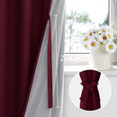 XWZO 100% Blackout Curtains with Tiebacks- Rod Pocket Heat and Full Light Blocking Window Panels & Thermal Insulated Draperies for Living Room Wide Window, Burgundy, W60 x L63, Set of 2 by TinyTreasures Baby Boutique