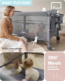 AirClub 4 in 1 Baby Bassinet Bedside Sleeper, 4 Functions Crib, Playard, Portable Changing Table, Bassinet for Newborn Baby, Bedsaide Bed w/Wheels&Brakes by TinyTreasures Baby Boutique