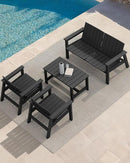 SERWALL Patio Coffee Table, HDPE Rectangle Outdoor Coffee Table Set of 2, Black by CozyNest Decor