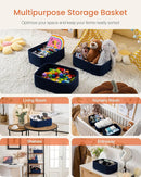 Small Woven Basket, 13.5 x 9.5 x 5 Inches, Storage Basket for Organizing, Cute Small Rope Shelf Closet Cube Storage Bins Baskets for Shelves, Dog Toy Gift Baskets Empty, 3 Packs, Navy Blue by TinyTreasures Baby Boutique
