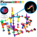 PicassoTiles 200pc Magnetic Marble Run Tiles Toy STEM Educational Race Track with Light Up Marbles Magnet Tile Building Blocks Maze Kit Sensory Pretend Play Toys for Toddlers Boys Girls Ages 3+ PTG200 by TinyTreasures Baby Boutique