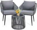 Kromax 3 Pieces Patio Rattan Bistro Conversation Set, Outdoor All-Weather Wicker Furniture Chairs and Side Table Set Ideal for Balcony, Porch and Backyard, Grey by CozyNest Decor