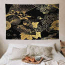 HZOHNAGO Japanese Tapestry Gold Flowers Umbrella Fan Pattern Printed Wall Tapestry Painting Wall Hanging for Bedroom Living Room Dorm 60" W x 40" H by CozyNest Decor
