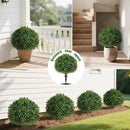 Artificial Olive Topiary Ball Trees with Ground Spike, Set of 2 UV Resistant Artificial Shrubs, Fake Evergreen Artificial Plant Bushes for Indoor Outdoor Front Porch Garden by GreenHaven Gardens