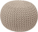 Ornavo Home Pouf Ottoman Foot Rest - 100% Cotton Pouffe - Hand Knitted Cable Braid Cord - Boho Round Stuffed Ottoman for Living Room, Bedroom - Beige by CozyNest Decor