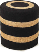 REDEARTH · Cylindrical Pouf Foot Stool Ottoman - Jute Braided Pouffe Poof Accent Sitting Footrest for The Living Room, Bedroom, Nursery, Patio, Lounge & Other Rooms (14.5”x14.5”x16”; Black Natural) by CozyNest Decor