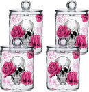 2 Pack Qtip Holder Dispenser Skull Rose Flower Bathroom Storage Canister Lid Acrylic Plastic Apothecary Jar Set Vanity Makeup Organizer for Cotton Swab/Ball/Round Pads, Floss by CozyNest Decor
