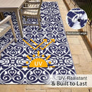 OLANLY Outdoor Rug Waterproof 5x8 ft Clearance, Reversible Outdoor Plastic Straw Rug with Floral Pattern, RV Mat for Patio, Camping, Balcony, Deck, Backyard, Navy & White by CozyNest Decor