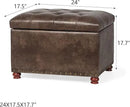24'' Leather Ottoman with Storage Rectangle Foot Rest Ottomans Stool for Living Room(Brown,Leather Texture) by CozyNest Decor