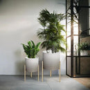 ARNIS Plants Pots with Stand,Set of 2 Flower Pots, Unique Mid Century Decorative Metal Flower Pots with Drainage,10.5&12.25 Inch, Grey and White by CozyNest Decor