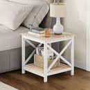 ChooChoo End Table, 24 Inch End Table with 2-Tier Storage Shelf, Side Table for Living Room, Wood Nightstand for Bedroom, Office, Oak by CozyNest Decor