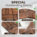 Pack of 10 Deck Tiles - 12"x12" Interlocking Natural Solid Acacia Wood for Outdoor & Indoor, Patio Garden, Balcony, Poolside - Dark Brown Color by GreenHaven Gardens