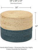 REDEARTH · Cylindrical Pouf Foot Stool Ottoman - Jute Braided Pouffe Poof Accent Sitting Footrest for Living Room, Bedroom, Nursery, Patio, Lounge & Other Rooms (Natural Teal, 18"x18"x14") by CozyNest Decor